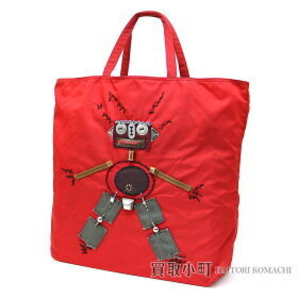 PRADA Tessuto Robot Tote Bag Patchwork Red Shoulder Eco